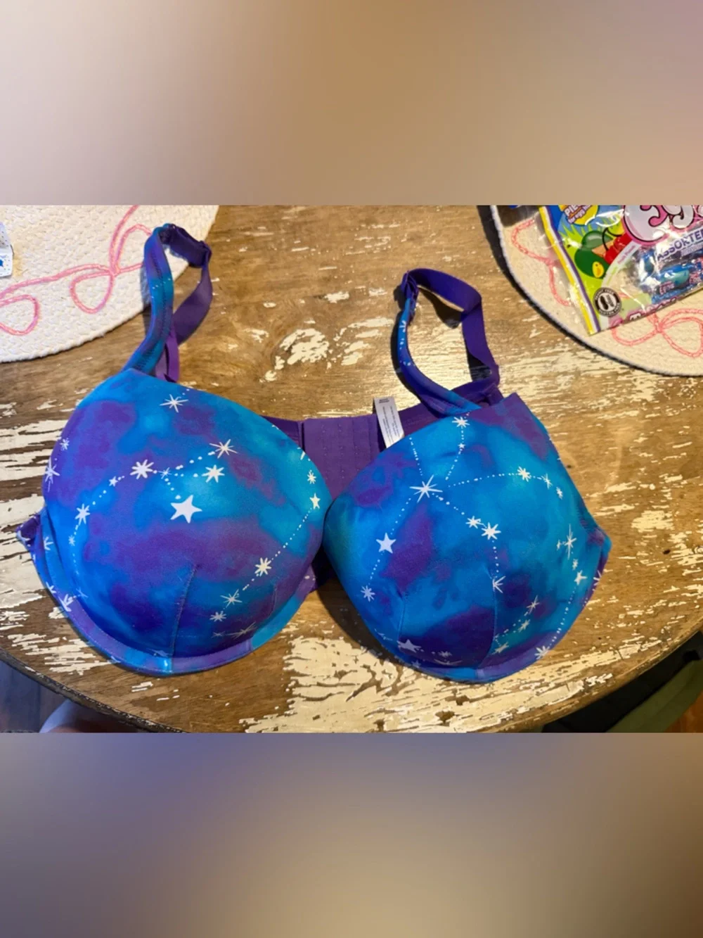 Cacique Blue and Purple Star-Print Bra - Picture 1 of 3